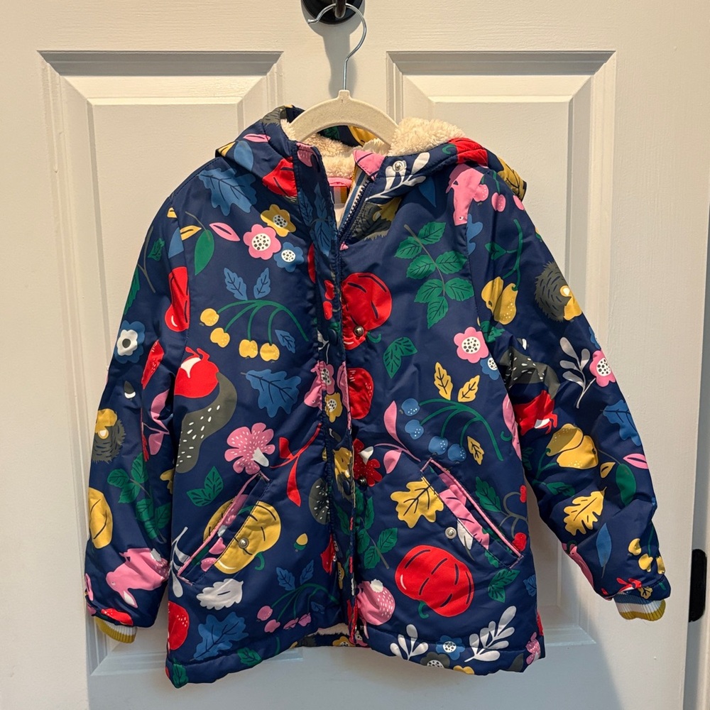 Mini Boden Kids Puffer Jacket - Navy with Multicolor Floral